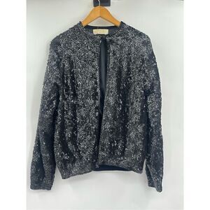 Vintage Imperial Fashion Black Sequins Lambswool Full-Zip Sweater Jacket Size 42